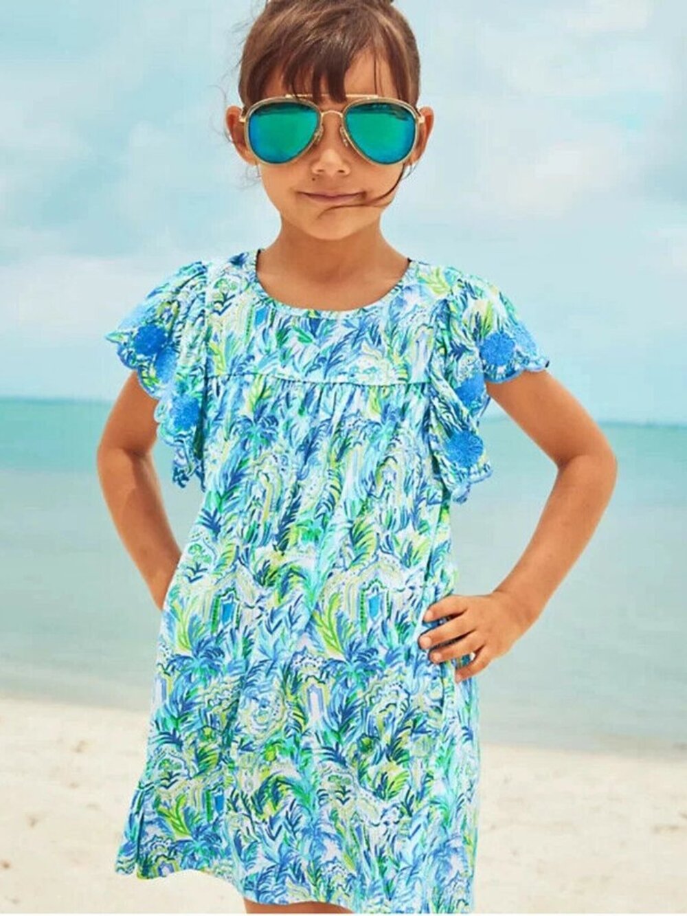 Lilly Pulitzer Girls Stassie Dress Scalloped Sleeve Printed XL 12-14 Yrs 290640